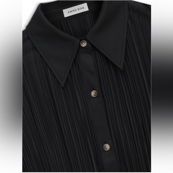 NWT Anine Bing Black Plissé Effect Button Up Shirt - Picture 5 of 9